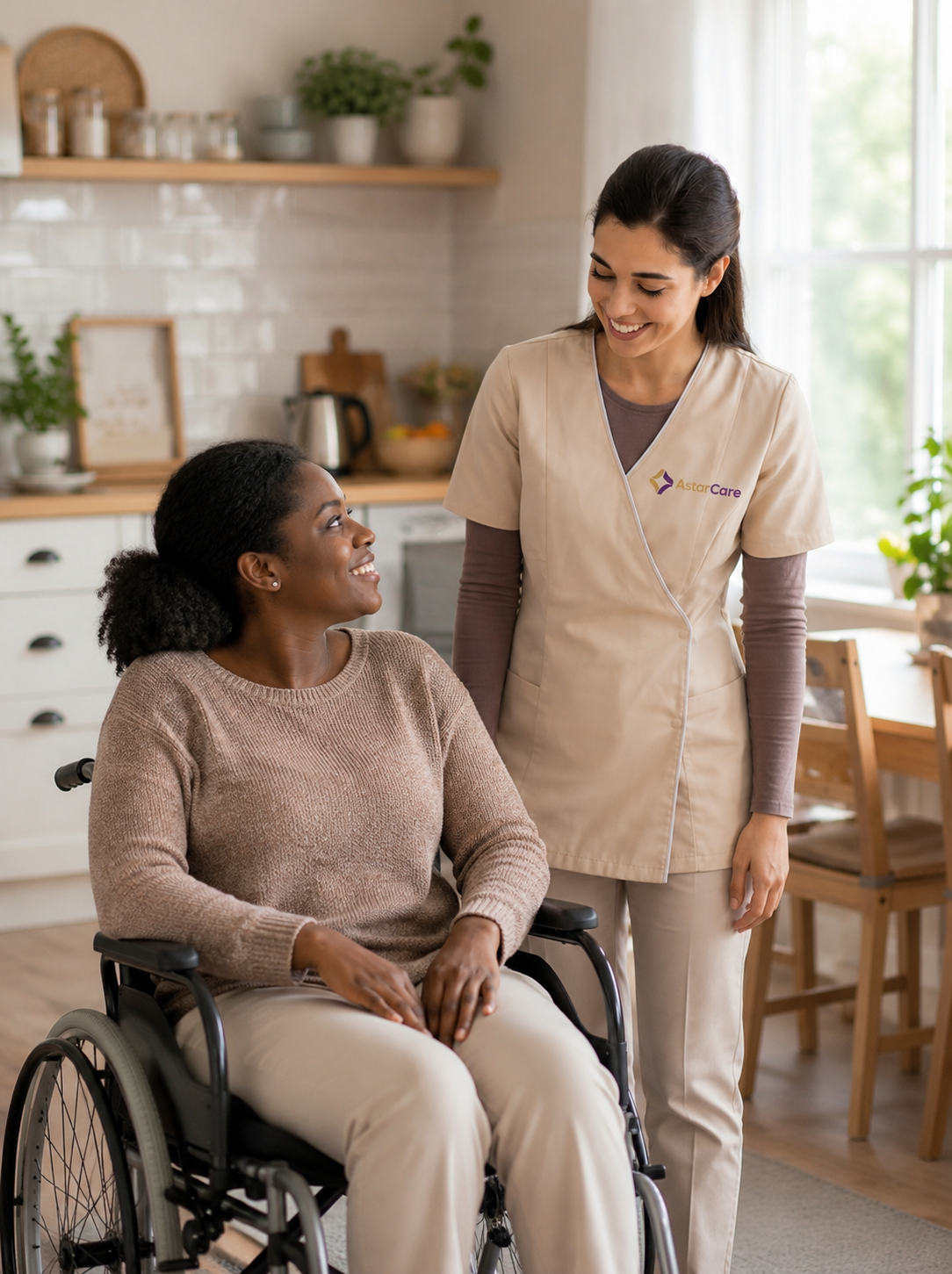 AstarCare Direct Support Professional helping a client fold laundry